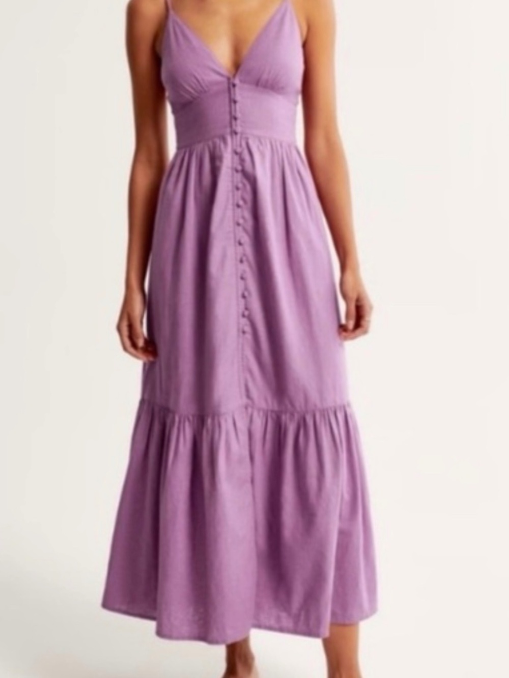 Abercrombie & Fitch Linen-Blend Button-Through Midaxi Dress Purple